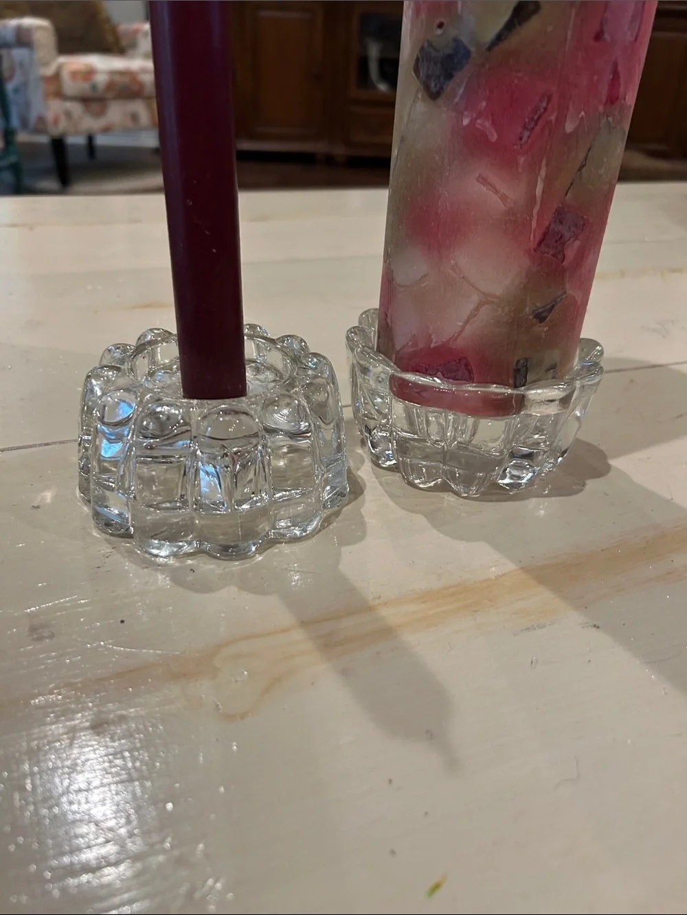 Vintage Crystal Scalloped Candle Holders - Set of 2